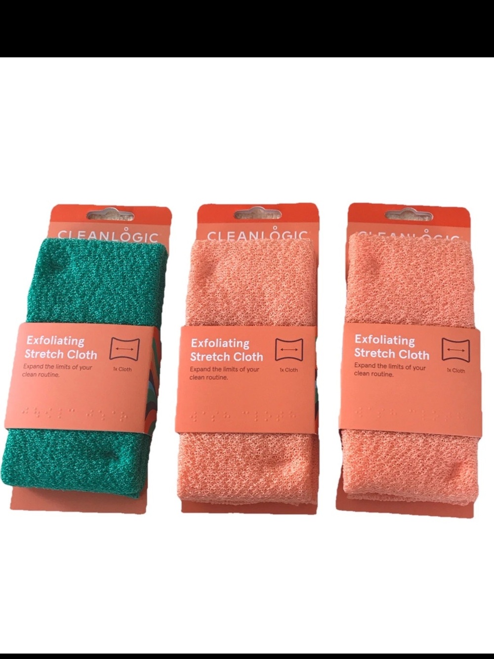 Cleanlogic Exfoliating Stretch Cloths - Orange & Green- 3 Pack